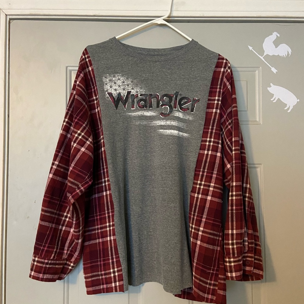 Wrangler Plaid Sleeve Shirt - Red and Gray